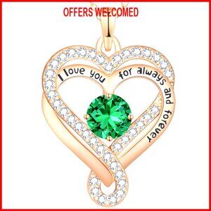 S925 Sterling Silver Birthstone Heart Infinity Pendant Necklace